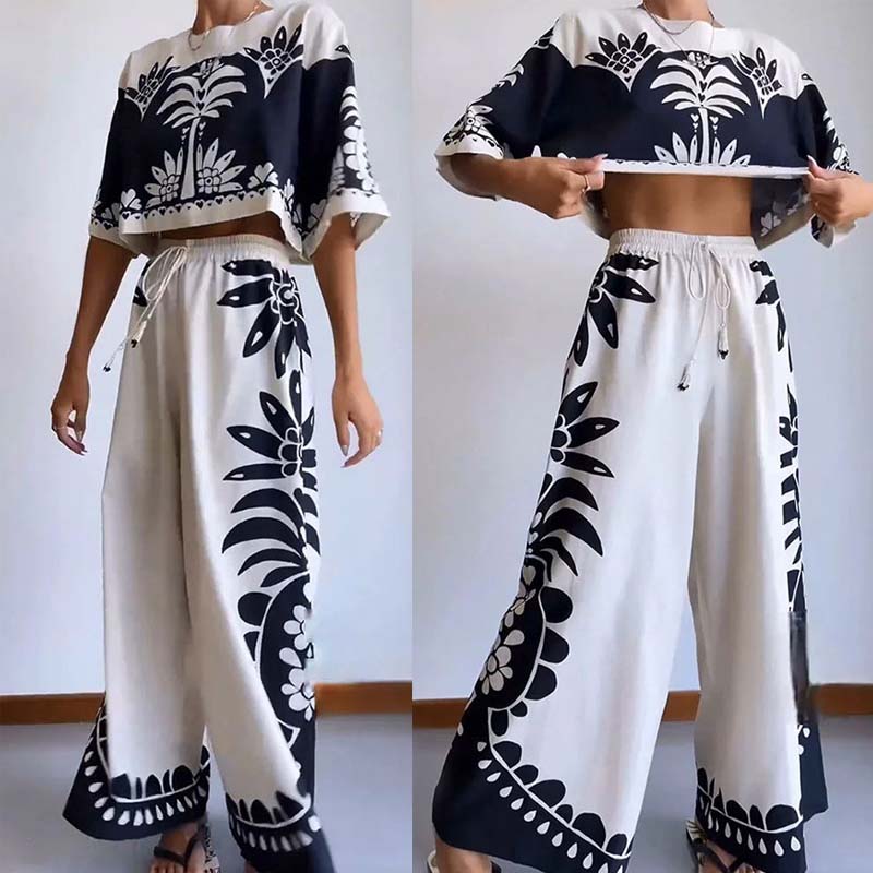 Printed Casual Short-sleeved Suit