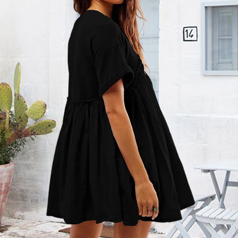 Solid Color Patchwork Pleated Dress