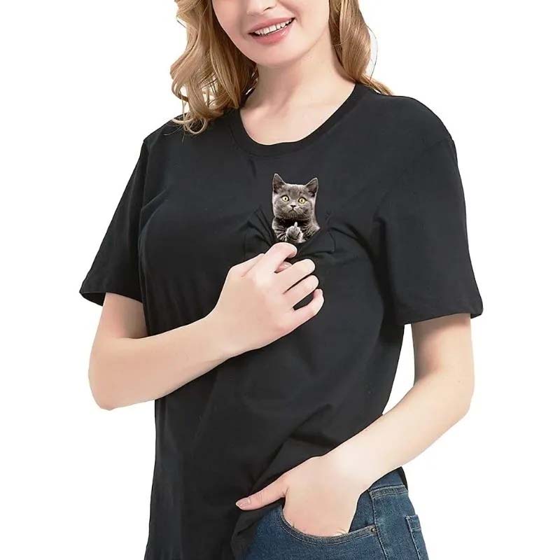 😾🖕Pocket Middle Finger Cat T-Shirt