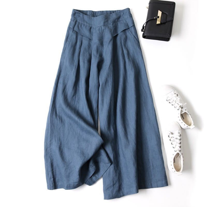 High Waist Cotton and Linen Wide Leg Pants