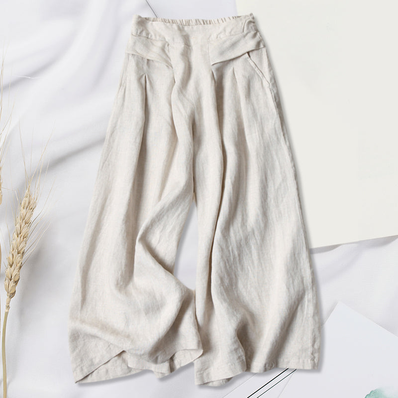 High Waist Cotton and Linen Wide Leg Pants