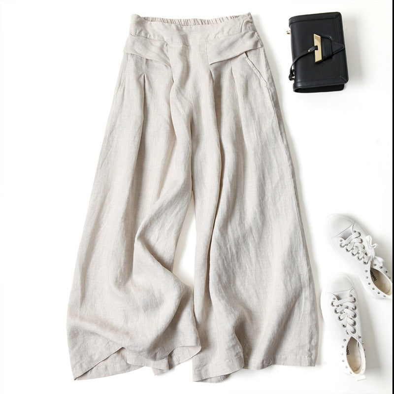 High Waist Cotton and Linen Wide Leg Pants