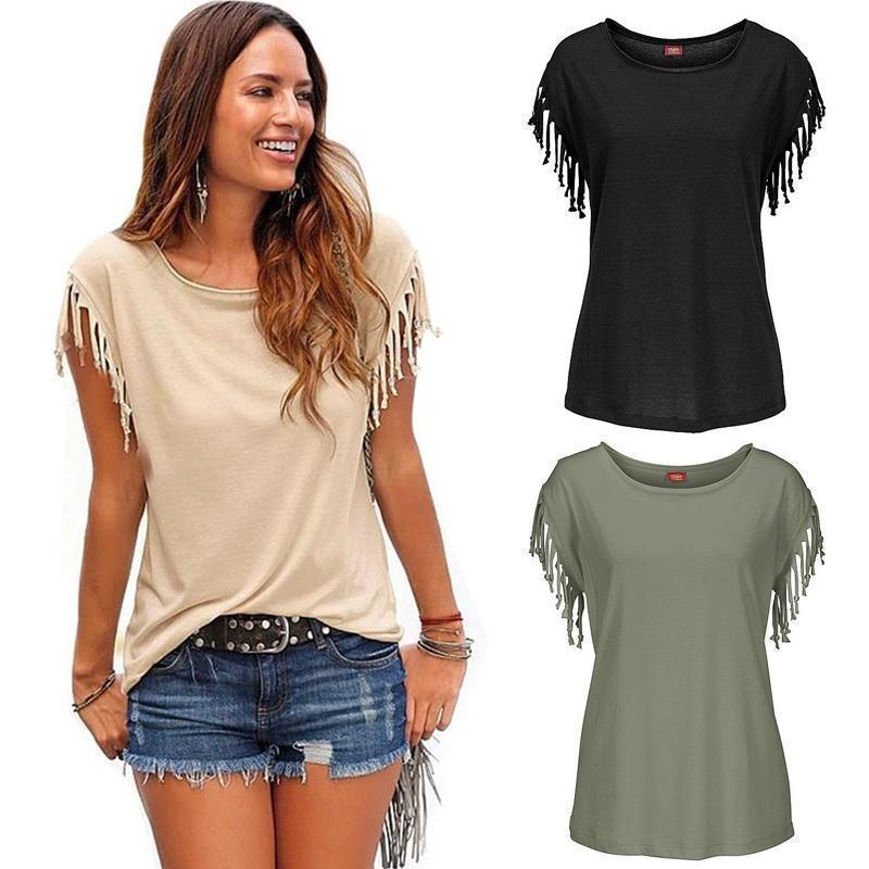 Mvstu™ Round Collar Tassel T-shirt