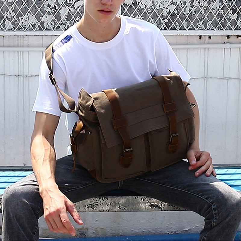 FASHION VINTAGE LEATHER CANVAS MEN'S MESSENGER BAG