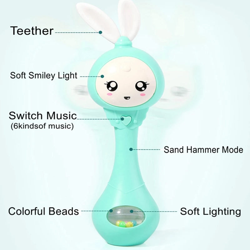 Flashing Music Baby Rattle Rabbit Teether Mobile Hand Bells