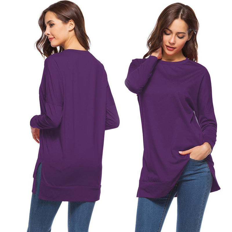 Women's Side Split Loose Casual Pullover Tunic Tops