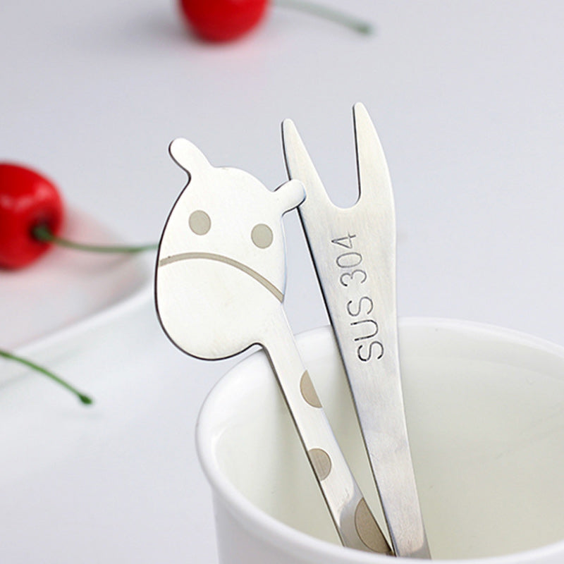 Stainless Steel Children's Fruit Fork  Cute Giraffe