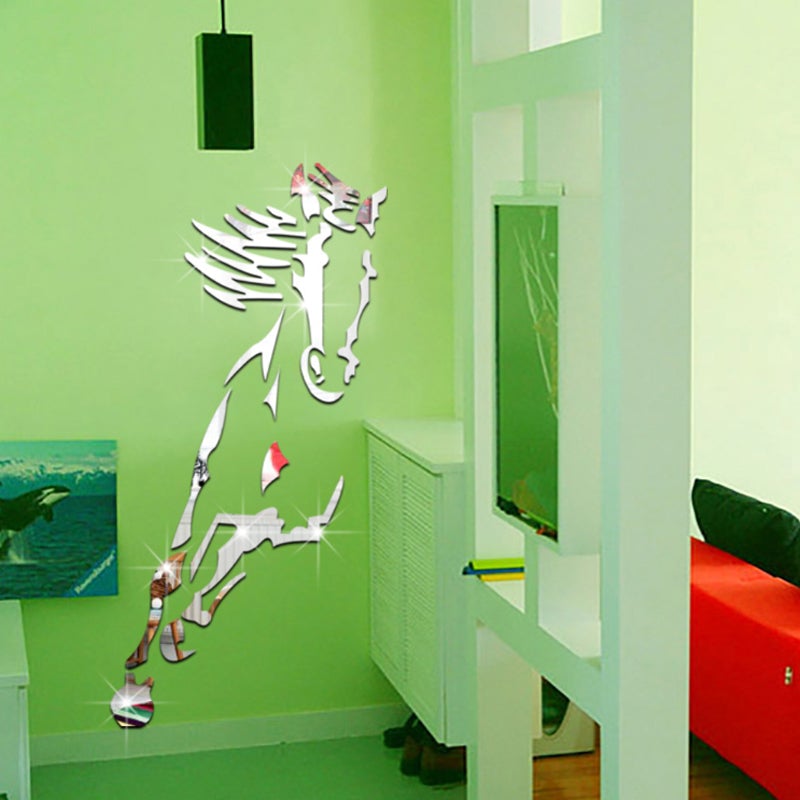 Galloping Horse Wall Decoration, 3D Acrylic Modern Mirror Steed Wall Sticker