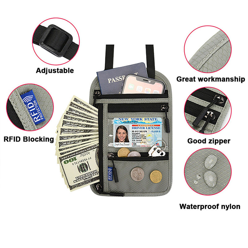 Travel Neck Pouch Neck Wallet with RFID Blocking Passport Holder