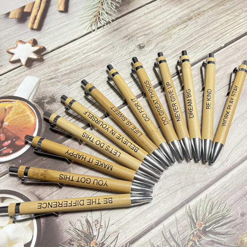 12 pcs Funny Bamboo Ballpoint Pens