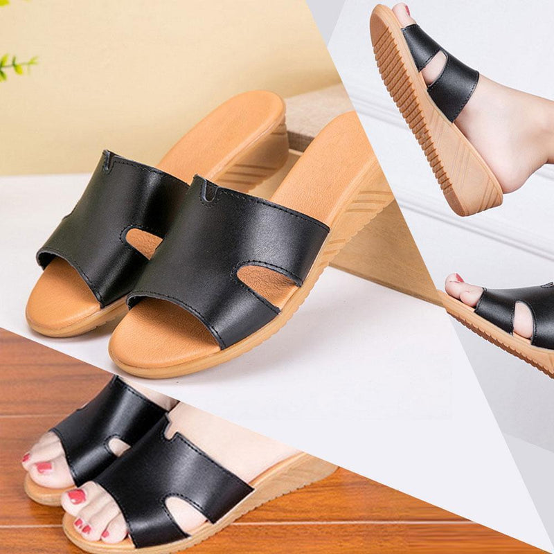 Women's Summer Leather Low Heel Casual Slippers