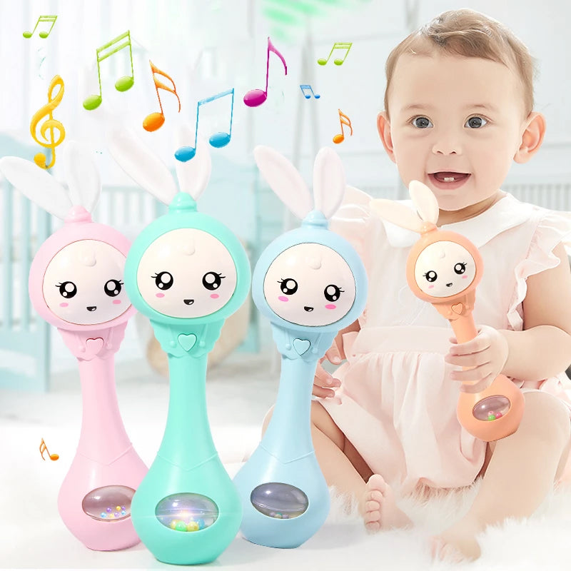 Flashing Music Baby Rattle Rabbit Teether Mobile Hand Bells